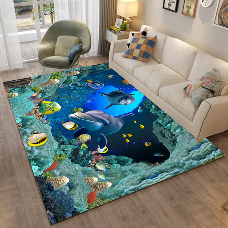 Sikunuo | Colorful Relaxation Area Rug Cotton Blend Cartoon Pattern Indoor Rug Machine Washable Non-Slip Rug for Décor