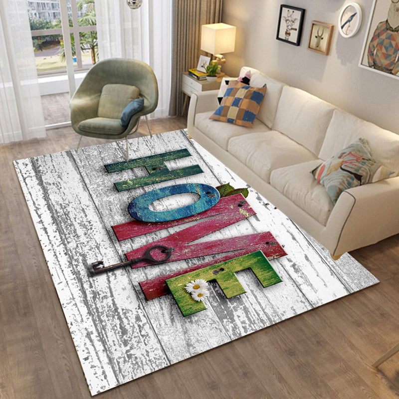 Sikunuo | Colorful Relaxation Area Rug Cotton Blend Cartoon Pattern Indoor Rug Machine Washable Non-Slip Rug for Décor