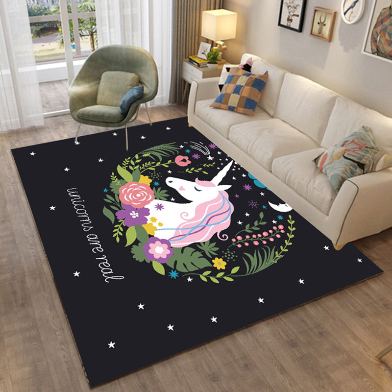 Sikunuo | Colorful Relaxation Area Rug Cotton Blend Cartoon Pattern Indoor Rug Machine Washable Non-Slip Rug for Décor