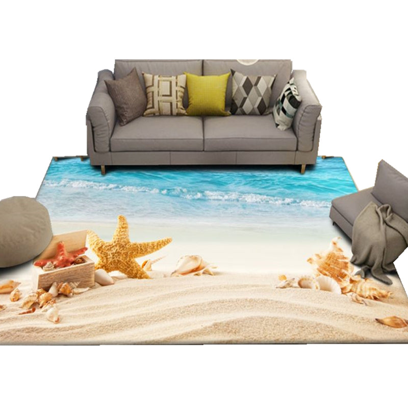 Sikunuo | Modern Beach Print Rug Multicolor Polyester Area Rug Easy Care Machine Washable Living Room Rug for Children's Room
