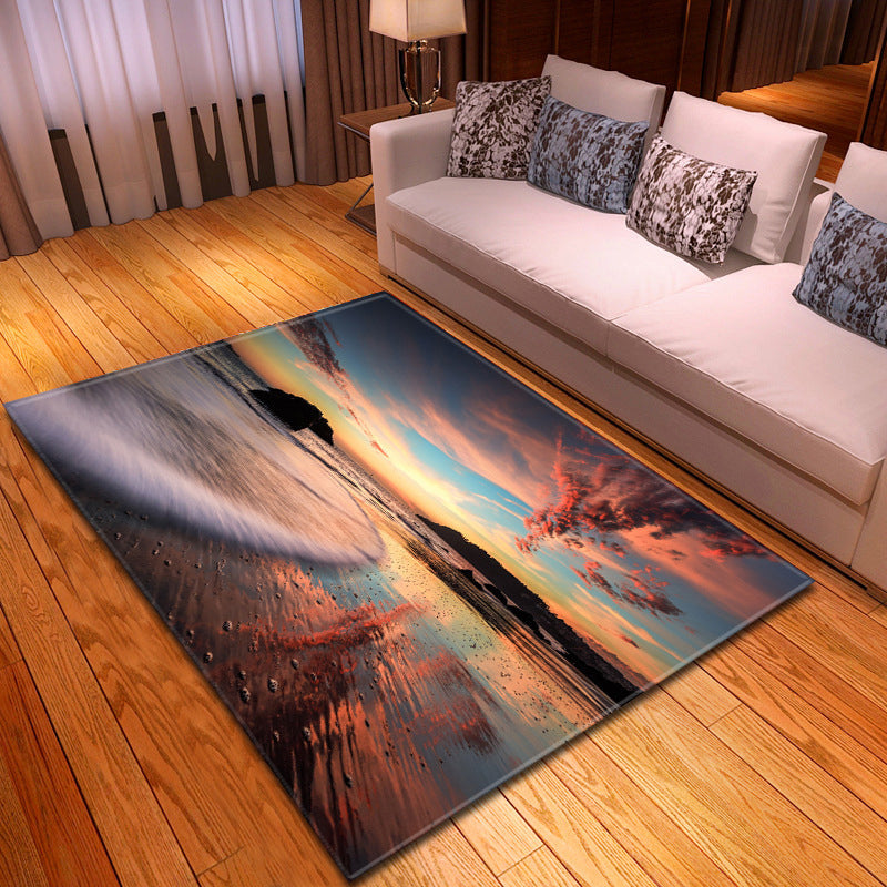 Sikunuo | Multicolor beach print rug made of polypropylene Trend rug with non-slip backing pet-friendly rug for living room