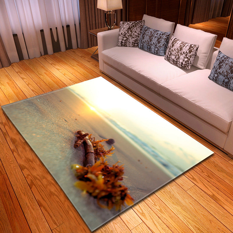 Sikunuo | Multicolor beach print rug made of polypropylene Trend rug with non-slip backing pet-friendly rug for living room