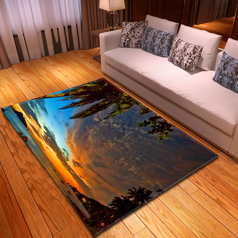 Sikunuo | Multicolor beach print rug made of polypropylene Trend rug with non-slip backing pet-friendly rug for living room