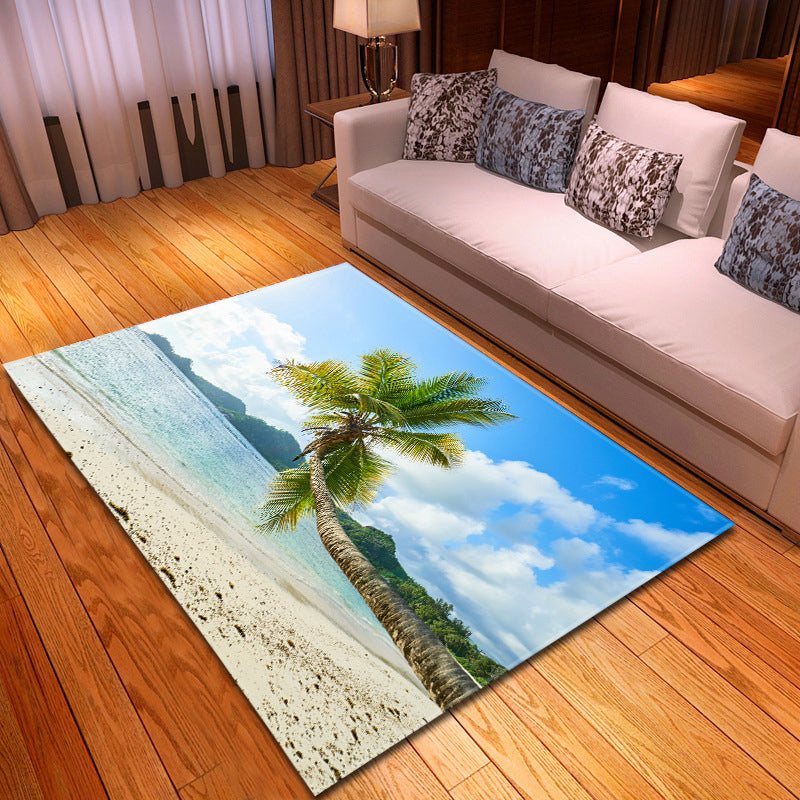 Sikunuo | Multicolor beach print rug made of polypropylene Trend rug with non-slip backing pet-friendly rug for living room