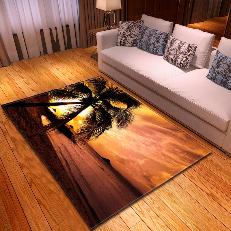 Sikunuo | Multicolor beach print rug made of polypropylene Trend rug with non-slip backing pet-friendly rug for living room