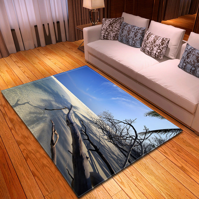 Sikunuo | Multicolor beach print rug made of polypropylene Trend rug with non-slip backing pet-friendly rug for living room