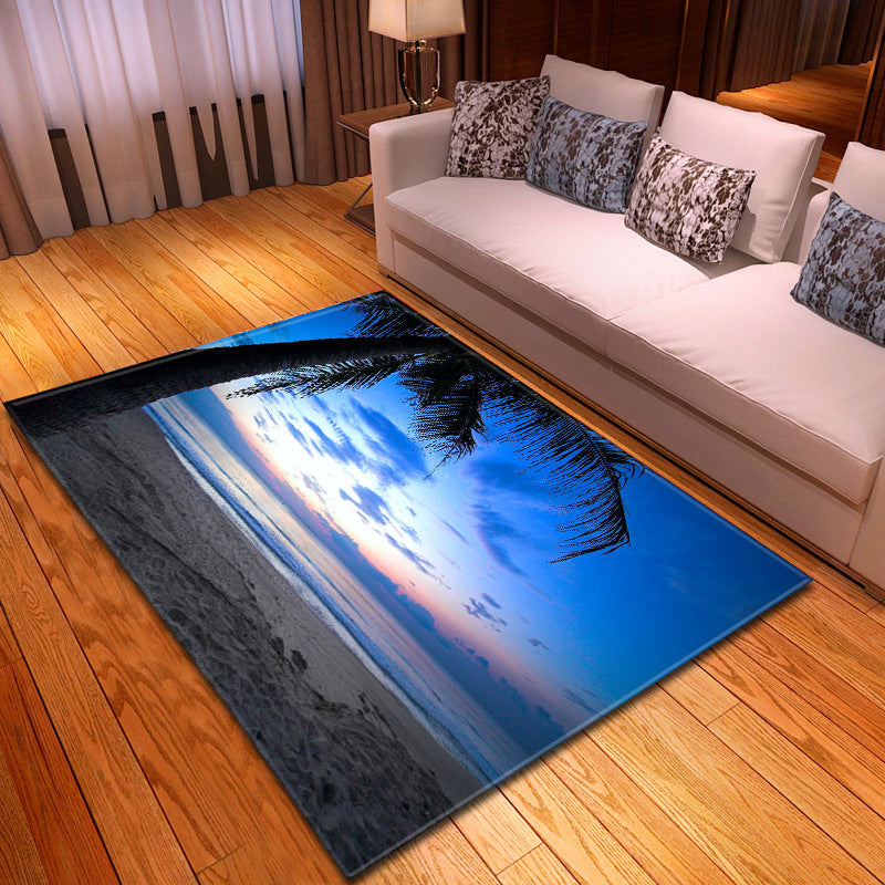 Sikunuo | Multicolor beach print rug made of polypropylene Trend rug with non-slip backing pet-friendly rug for living room