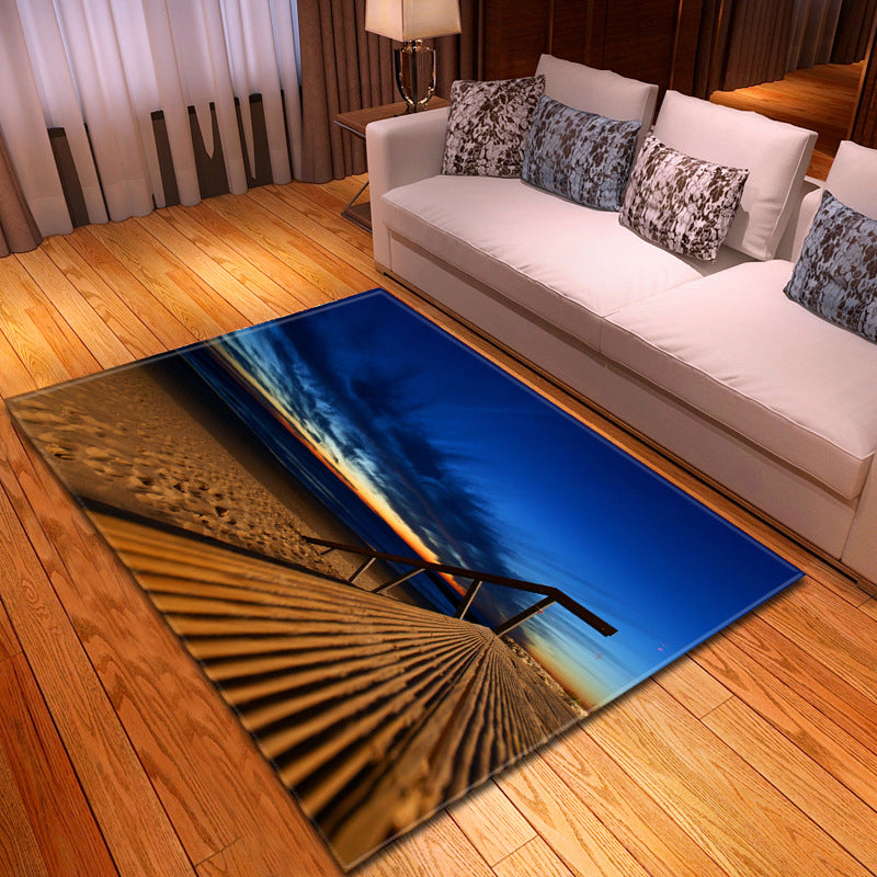 Sikunuo | Multicolor beach print rug made of polypropylene Trend rug with non-slip backing pet-friendly rug for living room