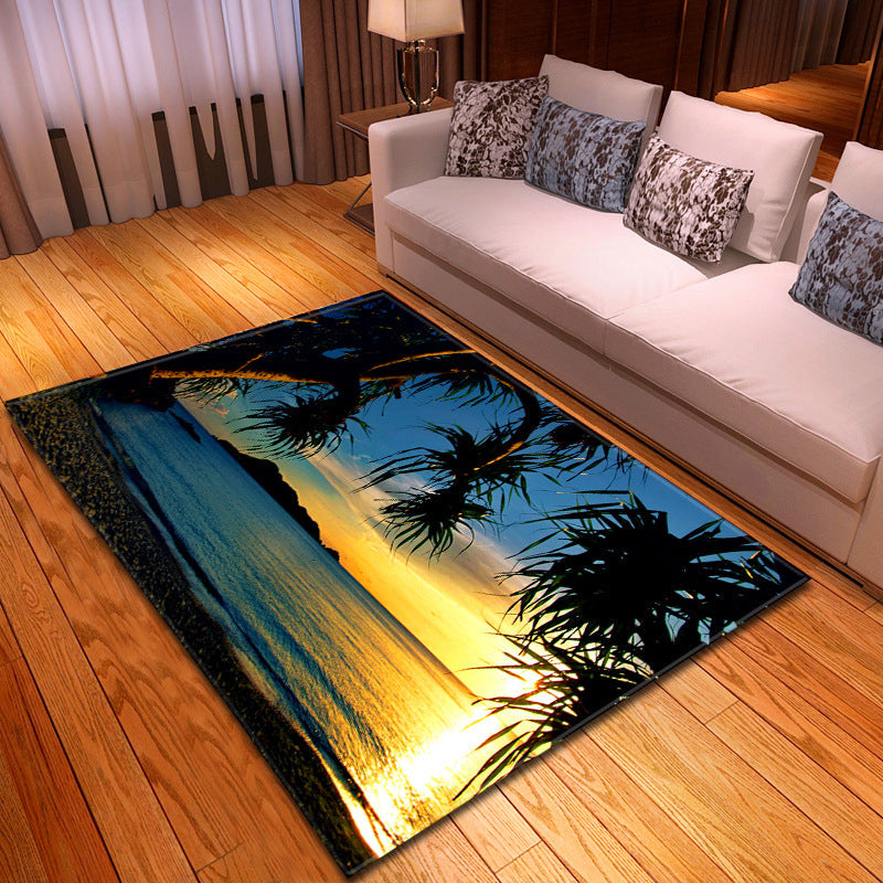 Sikunuo | Multicolor beach print rug made of polypropylene Trend rug with non-slip backing pet-friendly rug for living room
