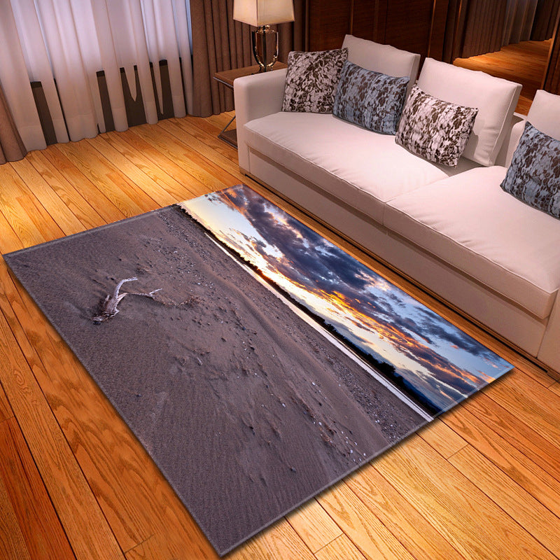 Sikunuo | Multicolor beach print rug made of polypropylene Trend rug with non-slip backing pet-friendly rug for living room