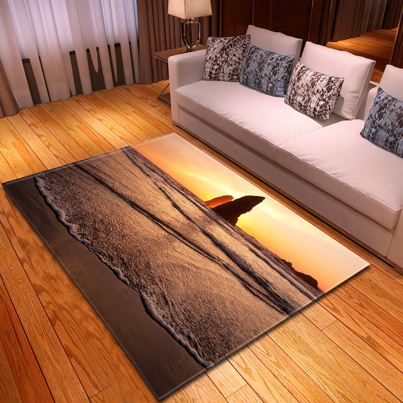 Sikunuo | Multicolor beach print rug made of polypropylene Trend rug with non-slip backing pet-friendly rug for living room