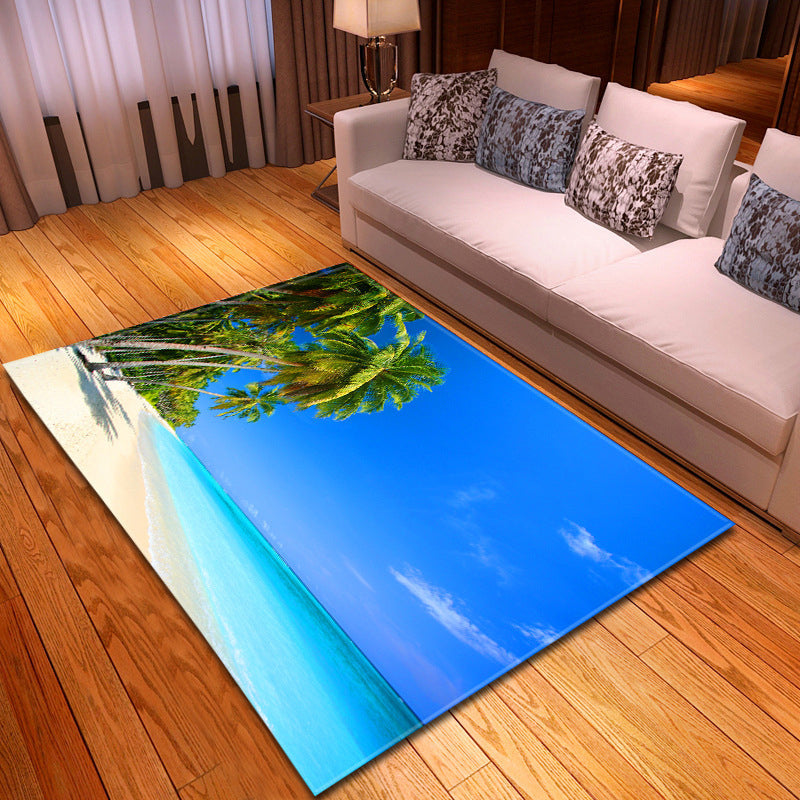 Sikunuo | Multicolor beach print rug made of polypropylene Trend rug with non-slip backing pet-friendly rug for living room