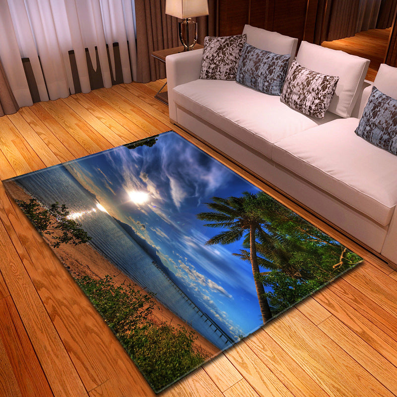 Sikunuo | Multicolor beach print rug made of polypropylene Trend rug with non-slip backing pet-friendly rug for living room