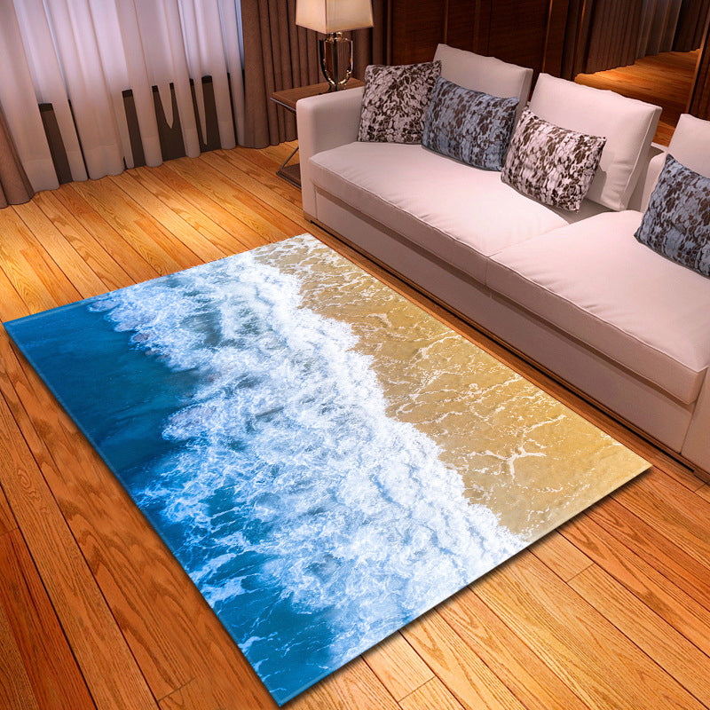 Sikunuo | Multicolor beach print rug made of polypropylene Trend rug with non-slip backing pet-friendly rug for living room
