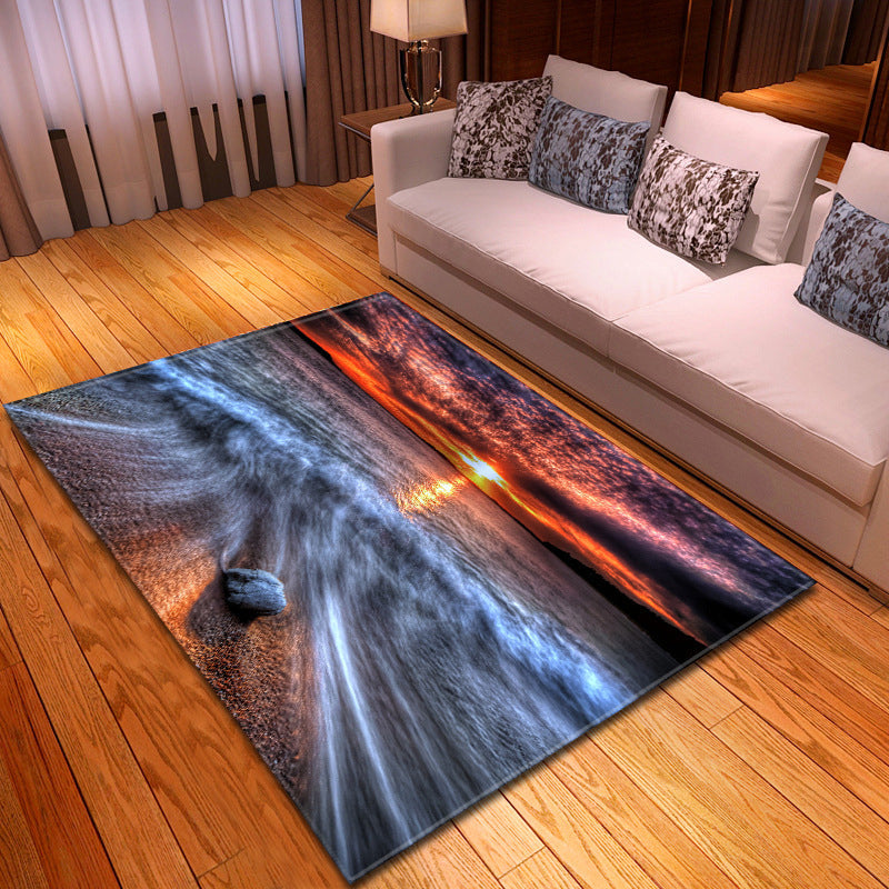 Sikunuo | Multicolor beach print rug made of polypropylene Trend rug with non-slip backing pet-friendly rug for living room