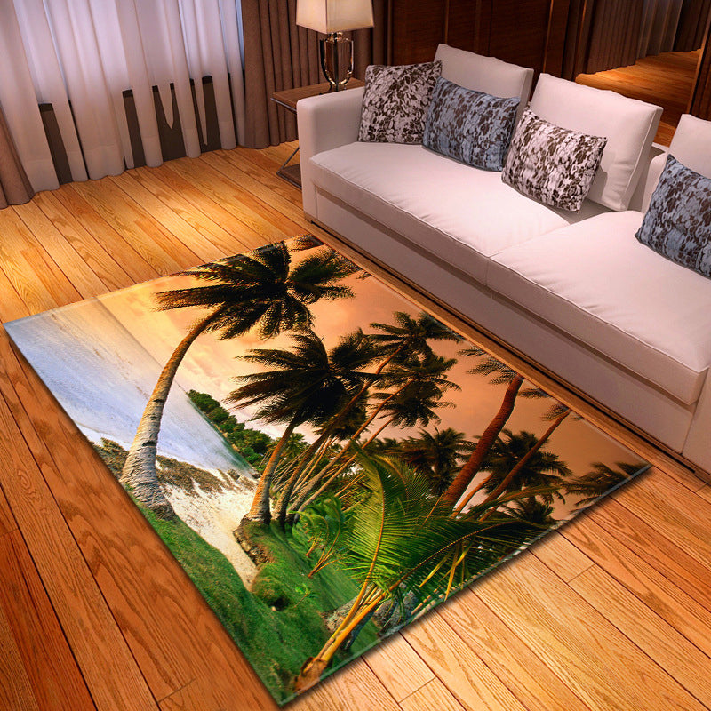 Sikunuo | Multicolor beach print rug made of polypropylene Trend rug with non-slip backing pet-friendly rug for living room