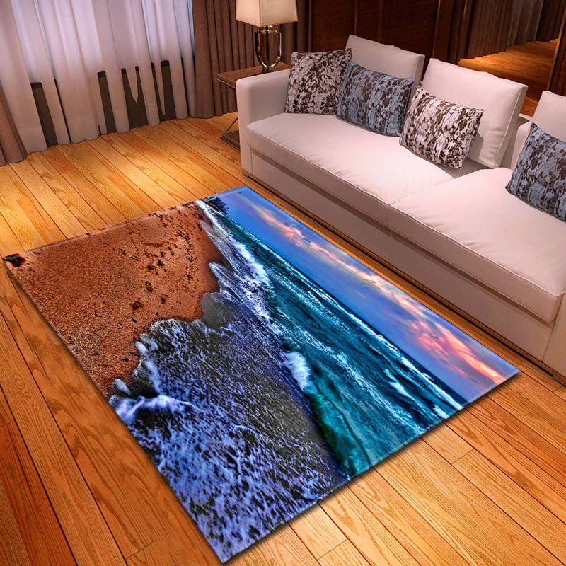 Sikunuo | Multicolor beach print rug made of polypropylene Trend rug with non-slip backing pet-friendly rug for living room