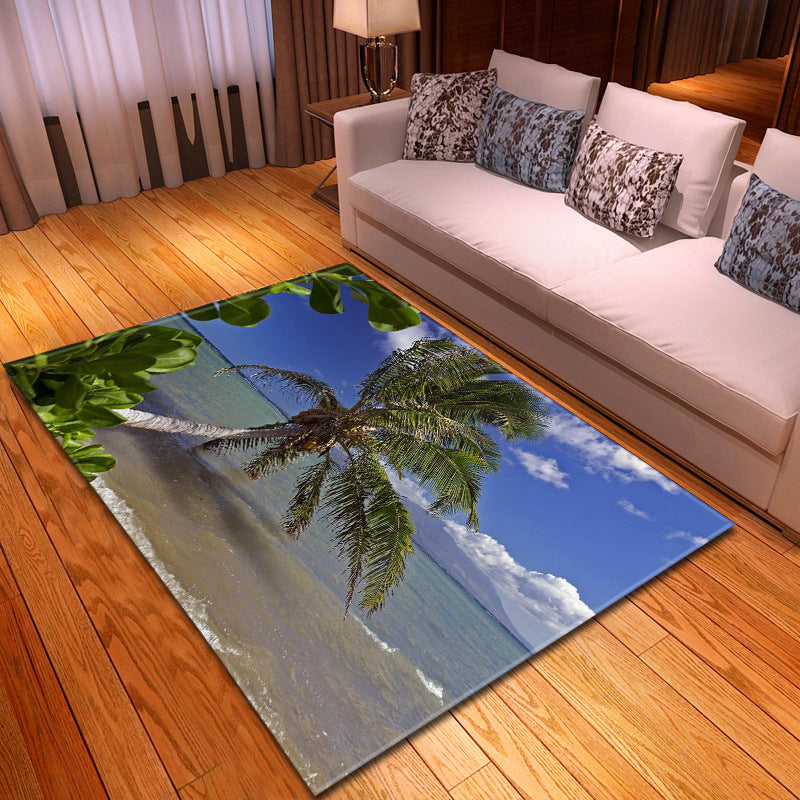 Sikunuo | Multicolor beach print rug made of polypropylene Trend rug with non-slip backing pet-friendly rug for living room