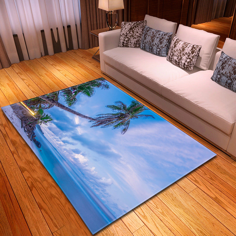 Sikunuo | Multicolor beach print rug made of polypropylene Trend rug with non-slip backing pet-friendly rug for living room