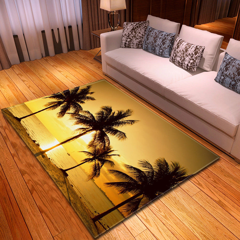 Sikunuo | Multicolor beach print rug made of polypropylene Trend rug with non-slip backing pet-friendly rug for living room