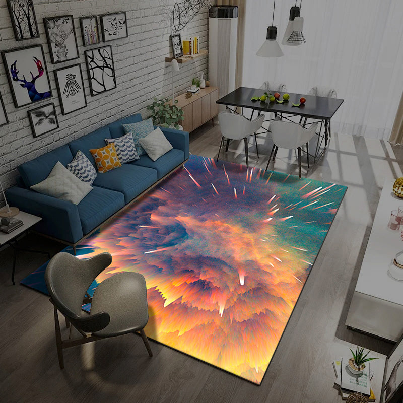 Sikunuo | Multicolored novelty rug synthetic starry sky area rug non-slip backing pet-friendly rug for the living room