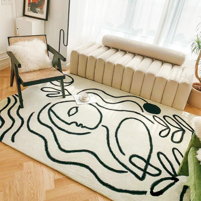 Sikunuo | Simple Bedroom Rug Multicolored Abstract Cartoon Area Rug Polyester Pet Friendly Non-Slip Rug