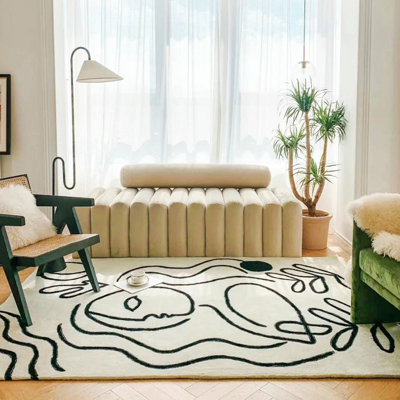Sikunuo | Simple Bedroom Rug Multicolored Abstract Cartoon Area Rug Polyester Pet Friendly Non-Slip Rug