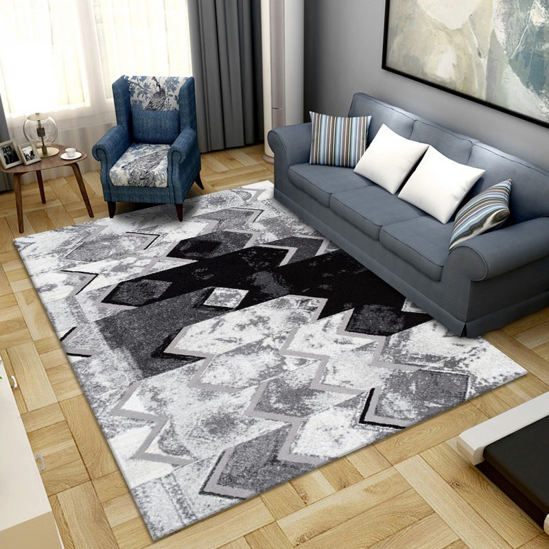Sikunuo | Simple Color Block Rug Multicolored Synthetic Area Rug Non-Slip Back Washable Easy-Care Rug for the Living Room