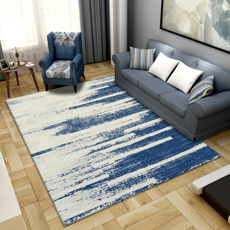 Sikunuo | Simple Color Block Rug Multicolored Synthetic Area Rug Non-Slip Back Washable Easy-Care Rug for the Living Room