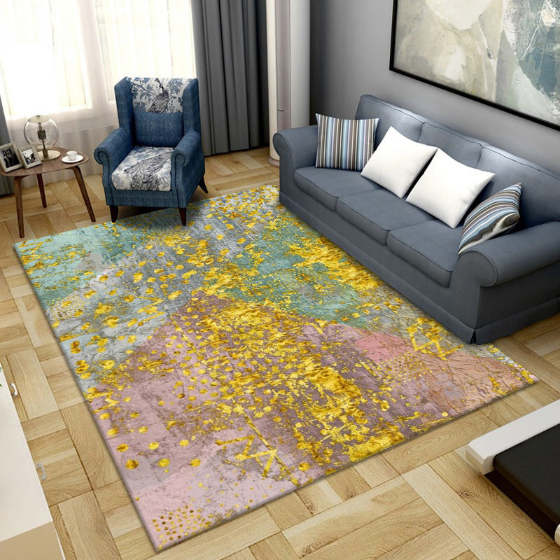 Sikunuo | Simple Color Block Rug Multicolored Synthetic Area Rug Non-Slip Back Washable Easy-Care Rug for the Living Room