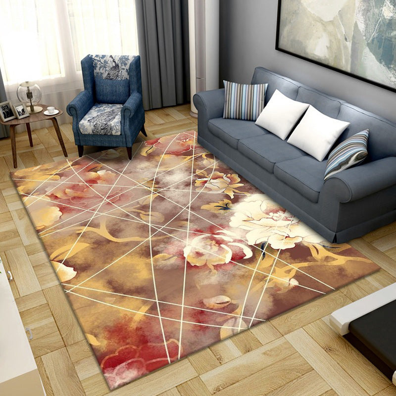 Sikunuo | Simple Color Block Rug Multicolored Synthetic Area Rug Non-Slip Back Washable Easy-Care Rug for the Living Room