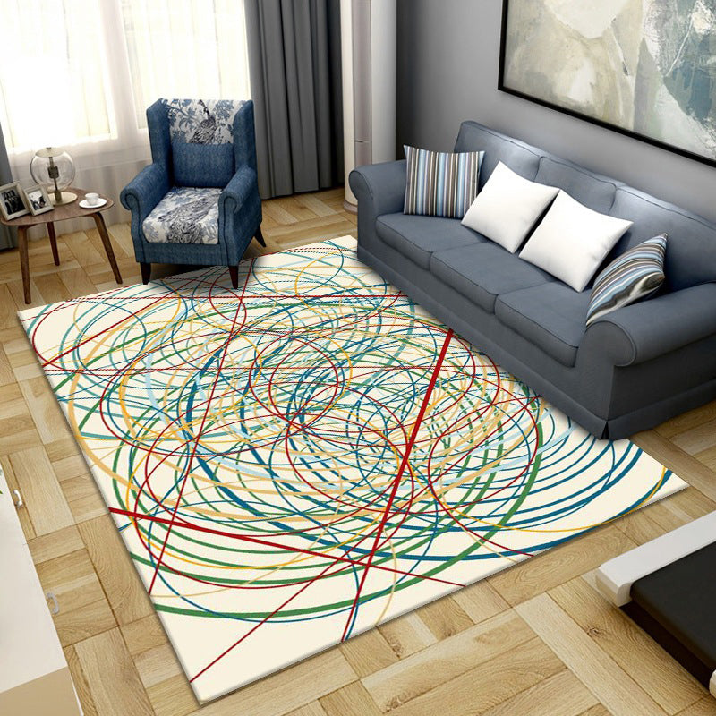 Sikunuo | Simple Color Block Rug Multicolored Synthetic Area Rug Non-Slip Back Washable Easy-Care Rug for the Living Room