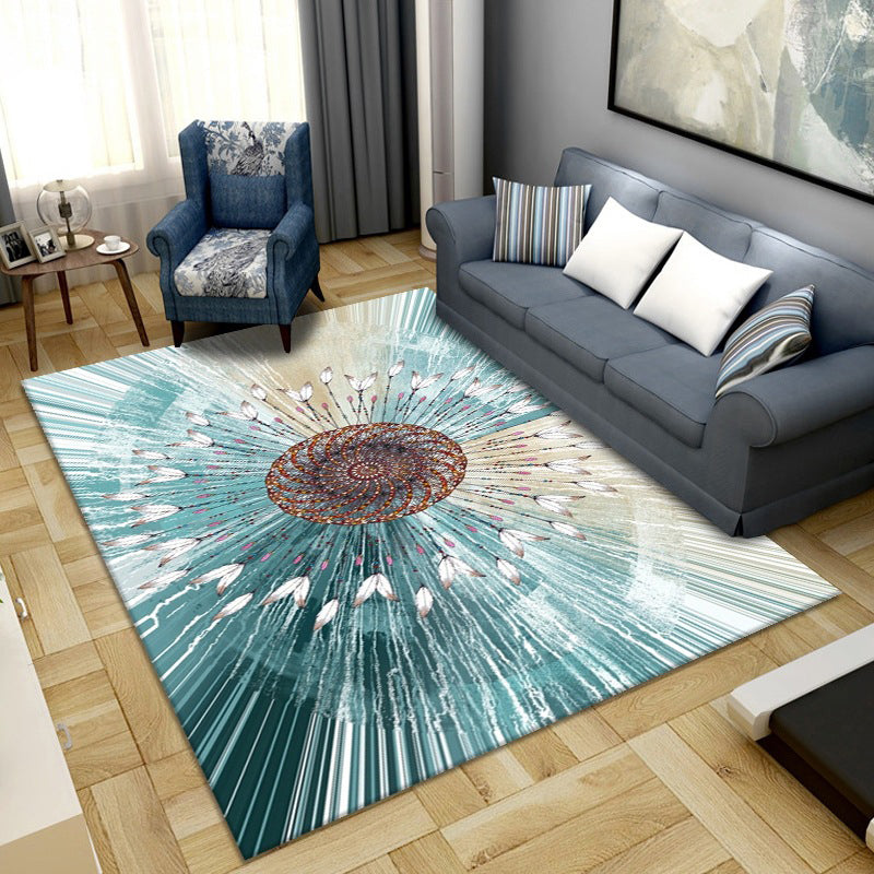 Sikunuo | Simple Color Block Rug Multicolored Synthetic Area Rug Non-Slip Back Washable Easy-Care Rug for the Living Room