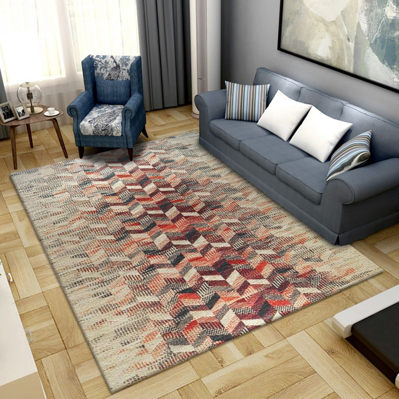 Sikunuo | Simple Color Block Rug Multicolored Synthetic Area Rug Non-Slip Back Washable Easy-Care Rug for the Living Room