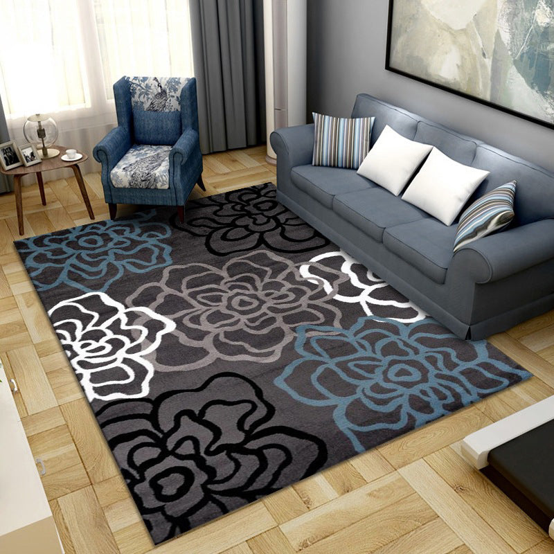 Sikunuo | Simple Color Block Rug Multicolored Synthetic Area Rug Non-Slip Back Washable Easy-Care Rug for the Living Room