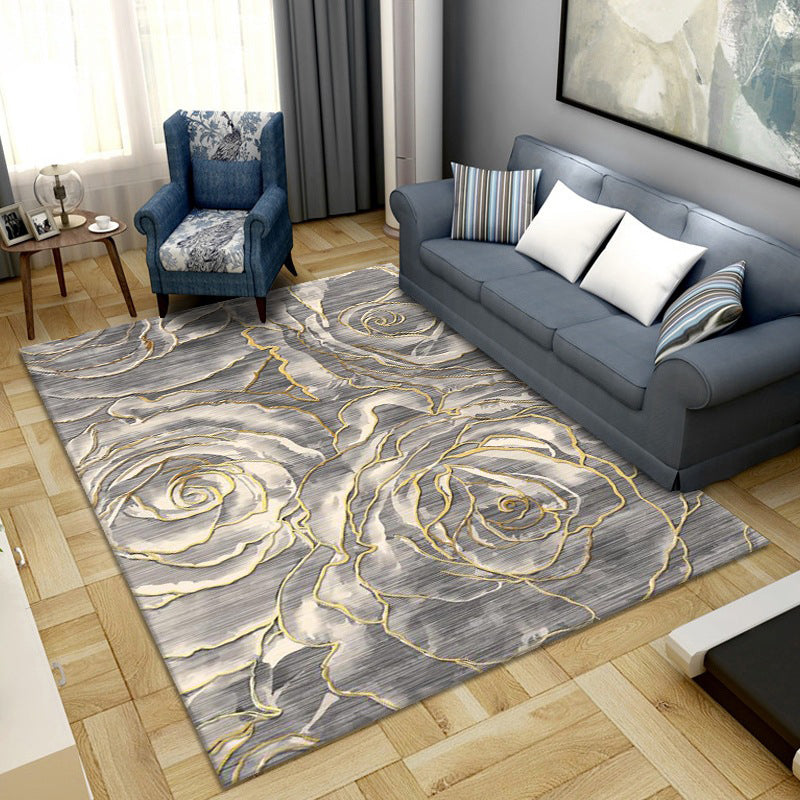 Sikunuo | Simple Color Block Rug Multicolored Synthetic Area Rug Non-Slip Back Washable Easy-Care Rug for the Living Room