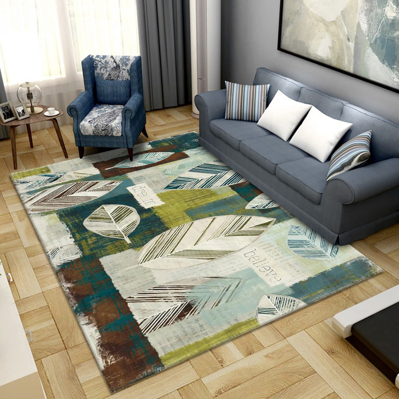 Sikunuo | Simple Color Block Rug Multicolored Synthetic Area Rug Non-Slip Back Washable Easy-Care Rug for the Living Room