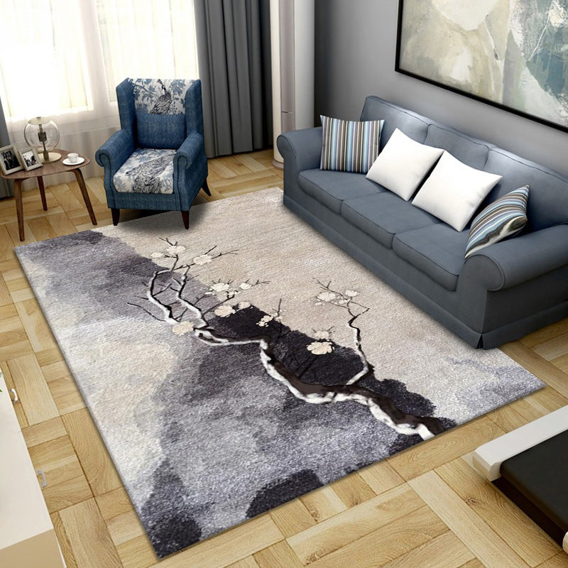 Sikunuo | Simple Color Block Rug Multicolored Synthetic Area Rug Non-Slip Back Washable Easy-Care Rug for the Living Room