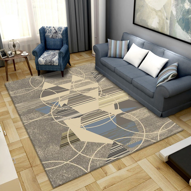 Sikunuo | Simple Color Block Rug Multicolored Synthetic Area Rug Non-Slip Back Washable Easy-Care Rug for the Living Room