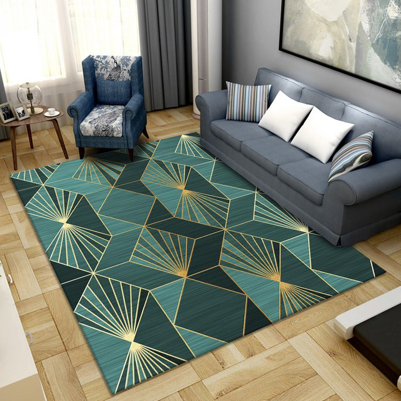 Sikunuo | Simple Color Block Rug Multicolored Synthetic Area Rug Non-Slip Back Washable Easy-Care Rug for the Living Room
