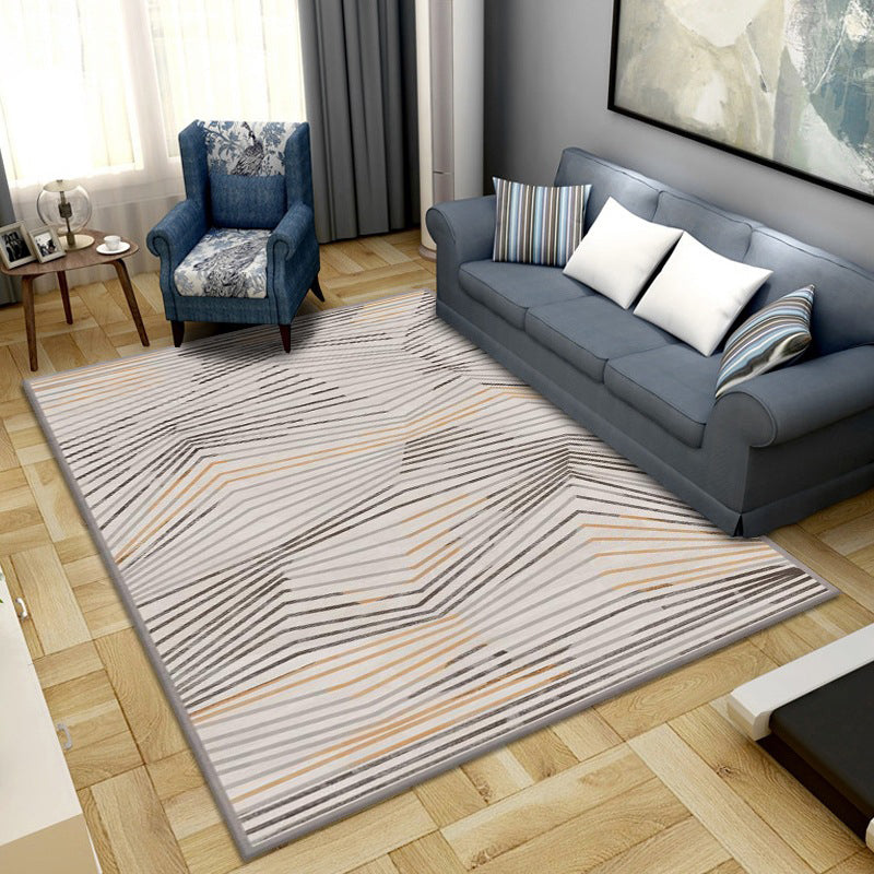 Sikunuo | Simple Color Block Rug Multicolored Synthetic Area Rug Non-Slip Back Washable Easy-Care Rug for the Living Room