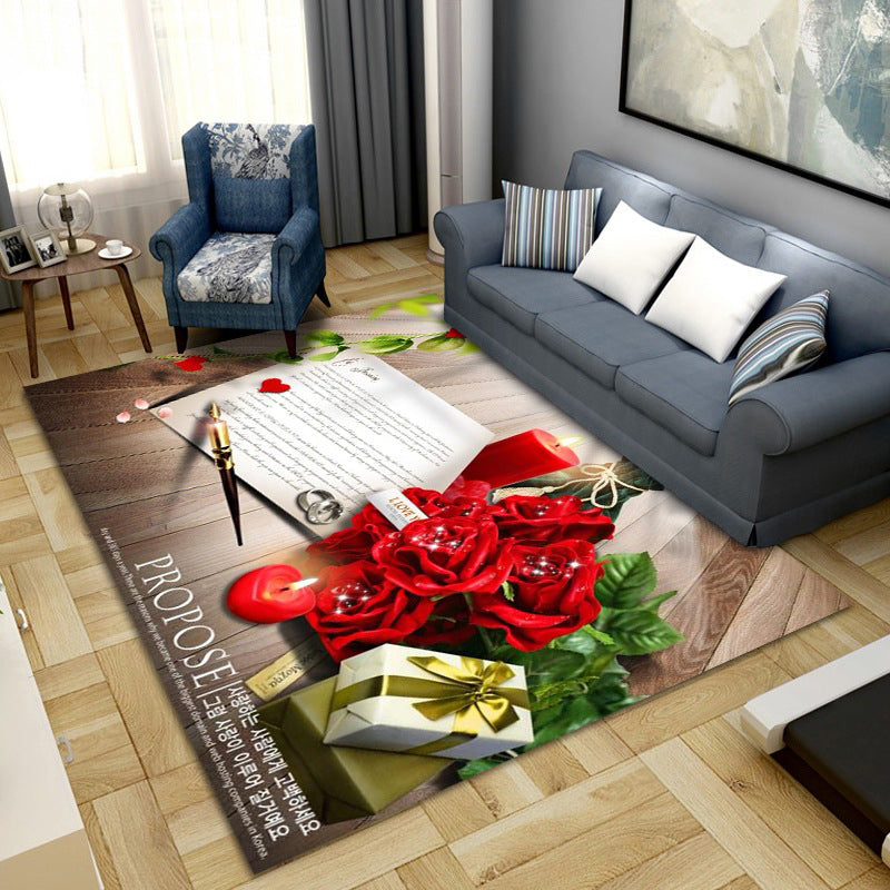 Sikunuo | Simple Color Block Rug Multicolored Synthetic Area Rug Non-Slip Back Washable Easy-Care Rug for the Living Room