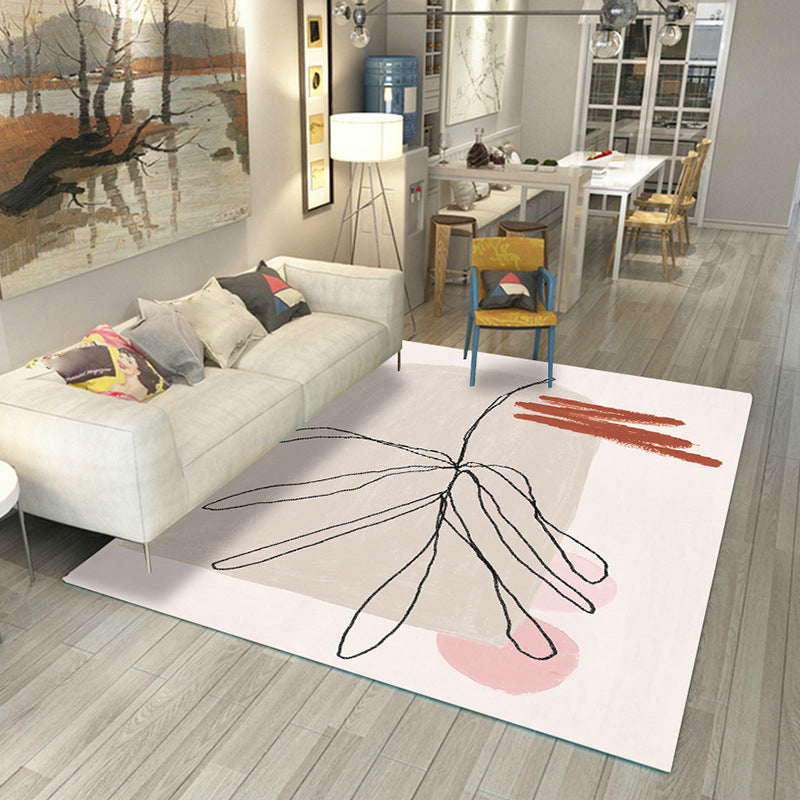 Sikunuo | Japanese Rug Polyester Color Broken Area Rug Non-Slip Washable Indoor Rug for Parlor