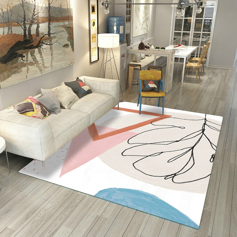 Sikunuo | Japanese Rug Polyester Color Broken Area Rug Non-Slip Washable Indoor Rug for Parlor