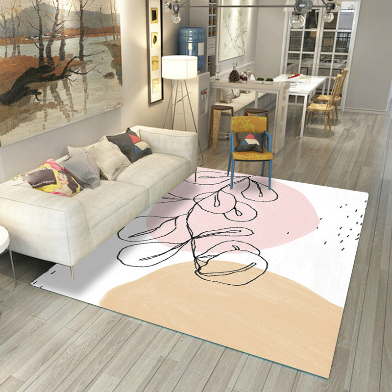 Sikunuo | Japanese Rug Polyester Color Broken Area Rug Non-Slip Washable Indoor Rug for Parlor