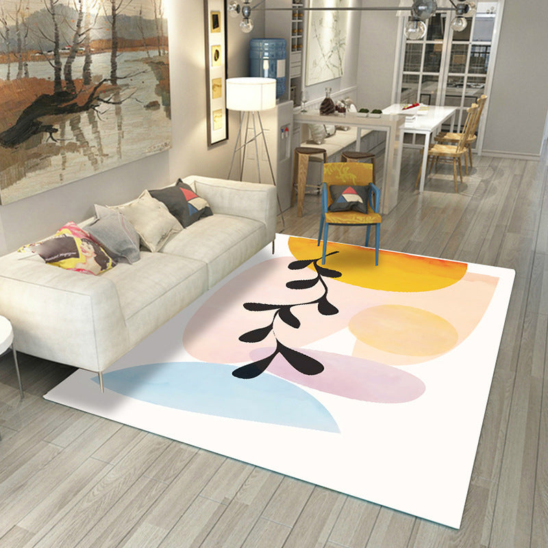 Sikunuo | Japanese Rug Polyester Color Broken Area Rug Non-Slip Washable Indoor Rug for Parlor
