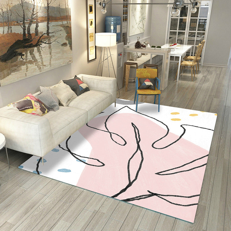 Sikunuo | Japanese Rug Polyester Color Broken Area Rug Non-Slip Washable Indoor Rug for Parlor
