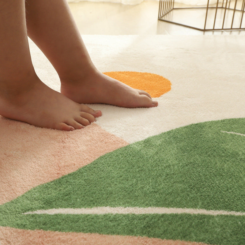 Sikunuo | Comfort Living Room Rug Multicolor Cartoon Print Rug Non-Slip Base Pet-Friendly Rug