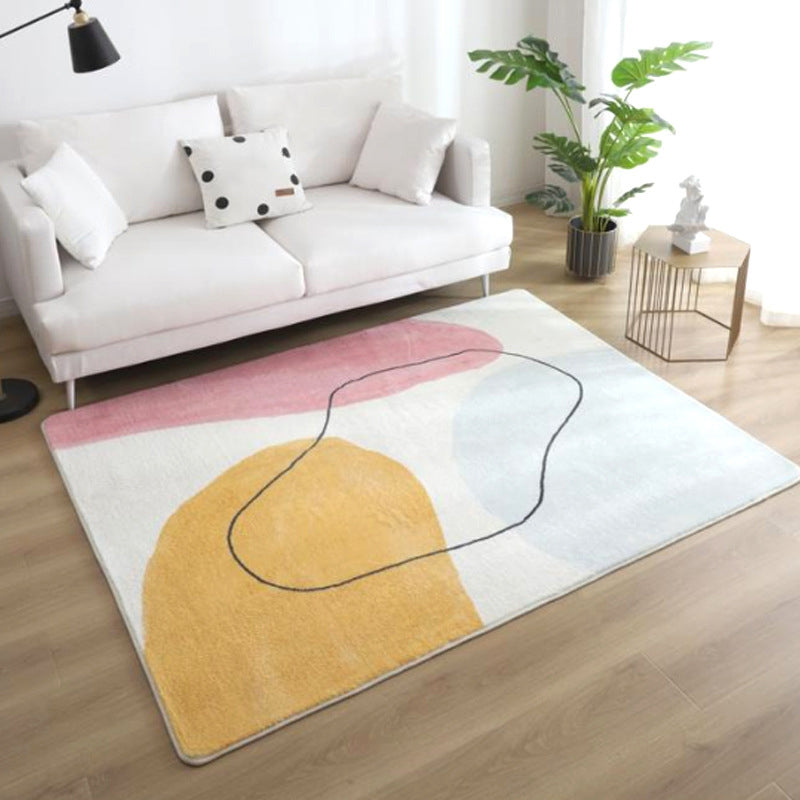 Sikunuo | Relaxing Color Block Rug Multicolor Acrylic Area Rug Non-Slip Back Stain Resistant Indoor Rug for Bedroom