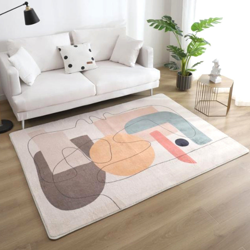 Sikunuo | Relaxing Color Block Rug Multicolor Acrylic Area Rug Non-Slip Back Stain Resistant Indoor Rug for Bedroom